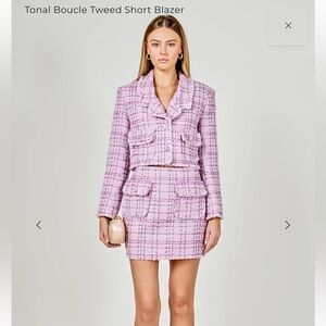 NWT Endless Rose Purple Tonal Boucle Skirt and Blazer Set XS/S